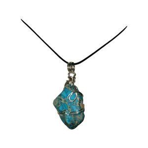 Artisan Wire Wrapped Silver Necklace with Turquoise-colored Stone w/Grey Trails